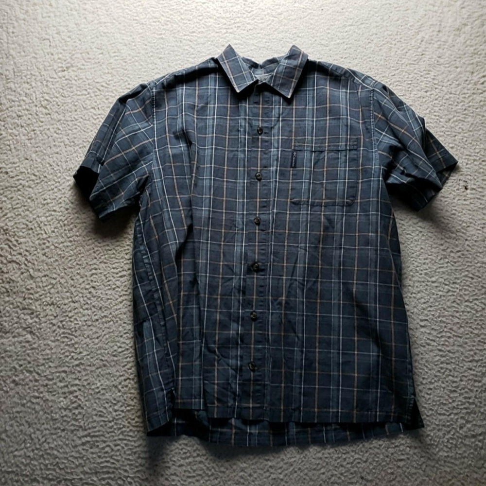 Columbia Shirt Mens XL Blue Plaid Short Sleeve 100% Cotton Button-Up Casual